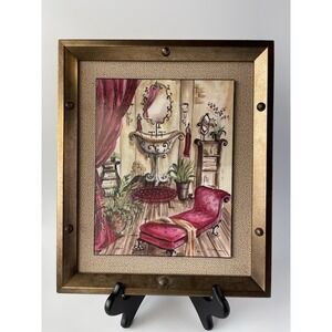 Tre Sorelle Studios "Boudoir‎ Bathtub" Framed Art Oil Print signed